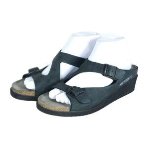 MEPHISTO Women’s Terie EU39 US8,5 Nubuck Leather Black Strappy Slide Sandals